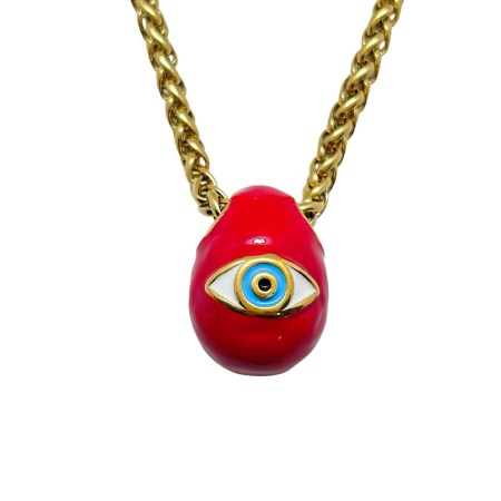 necklace steel gold chain and red egg39